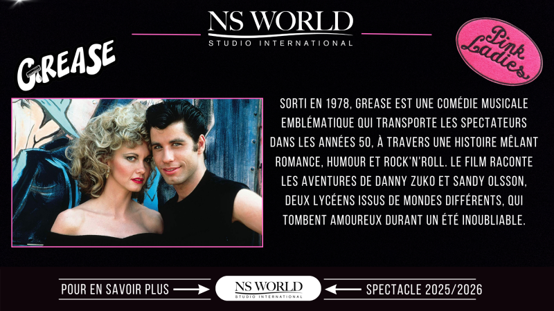 Rejoignez le Cours Loisir Grease à NS WORLD : Chantez, Dansez, Brillez sur Scène !